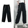 Streetwear Cargo Pants Women Casual Joggers Black High Waist Loose Female Trousers Korean Style Ribbon Ladies Pants.
