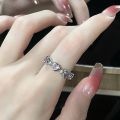 Fashion Y2K Zircon Blue Moonlight Stone Heart Rings Light Luxury Elegant Delicate Bow Knot Finger Ring Women Jewelry Gifts. 
