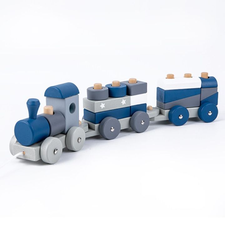 Stacking Train Classic Wooden Toddler Toy (20pcs) Hand Eye Coordination Shape Sorter Educational Children Toys