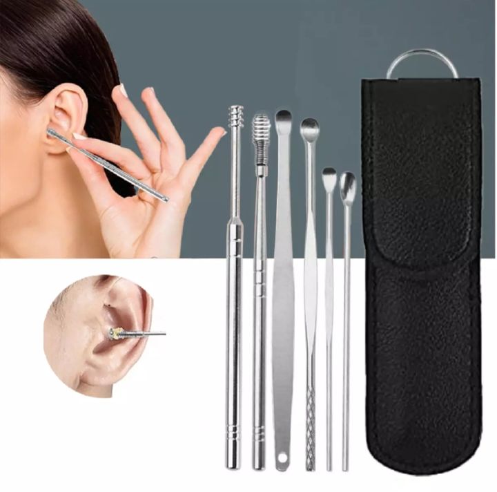 6pcs Stainless Steel Ear Pick Cleaner Ear wax Remover with Storage Box