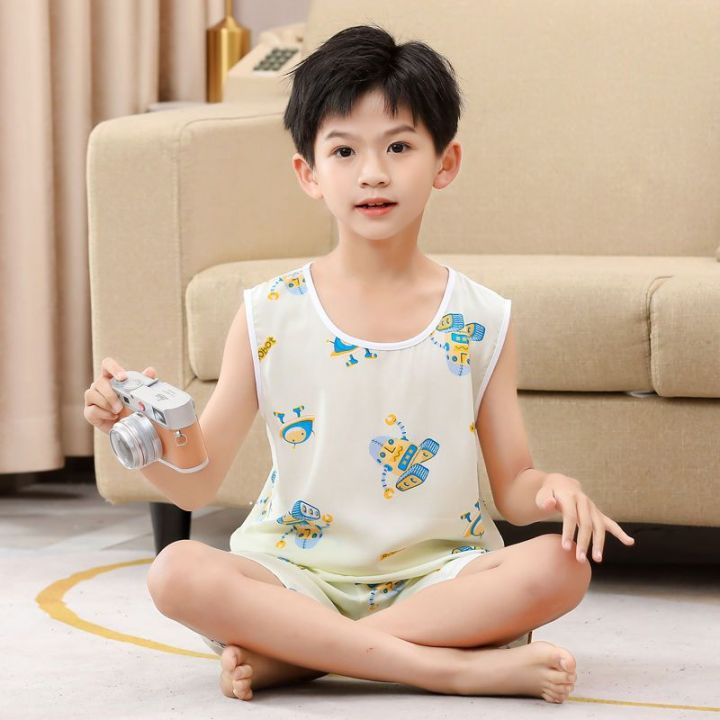 Children's%20Summer%20Sleeveless%20Vest%20Boys'%20Home%20Wear%20Boy%20Thin%20Type%20Artificial%20Cotton%20Air%20Conditioning%20Clothes%20Children's%20Home%20Pajamas%20-%20Image%203