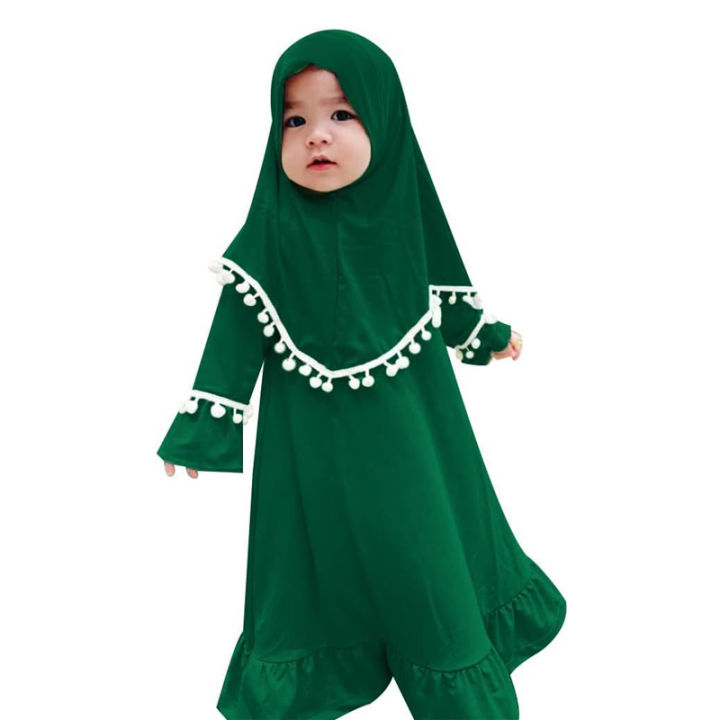 Muslim Kids Girls Abaya Dess With Hijab Kaftan Style Abaya For Child