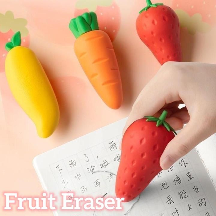 Creative Delicate Fruit Shape Colored Eraser Durable Artificial Carrot Mango Strawberry Erasers Student Stationery School Office Supplies