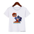 Cute Boys Girls Kawaii Sharking with Sharkdog Cartoon Print Children'S Tshirt Summer Baby Clothes White Short Sleeve Tops. 