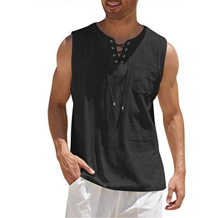 Casual%20Summer%20Men%20Cotton%20Linen%20Tank%20Top%20Solid%20Color%20Sleeveless%20V%20Neck%20Loose%20Bandage%20Pocket%20Vest%20Tops%20Men'S%20Blouse%20Shirt%20Clothing%20-%20Image%205