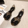 Plastic sandals women's transparent flat non-slip Korean version of beach shoes seaside vacation metal bow fish mouth jelly shoes.