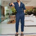 Lounge Jumpsuits Men Mens Spring And Autumn Fashion Leisure Solid Color Lapel Pocket Buckle Overalls Jumpsuit Sweat Set.