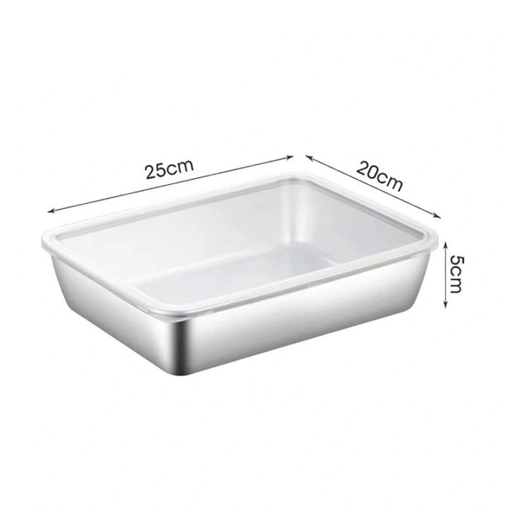 Stainless Steel Square Plate With Lid Rectangular Food Storage