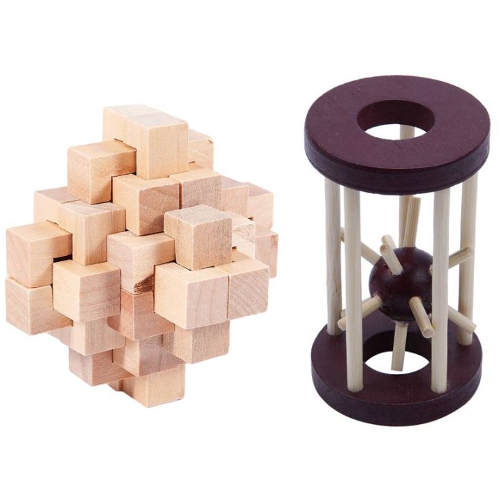 2pcs%20Wood%20Puzzle%20Brain%20Teaser%20Toy%20Games%20:1pcs%20Interlocking%20Puzzle%20&%201pcs%20Tetrakaidecahedron%20Lock%20Logic%20Puzzle%20Tik%20Tok%20-%20Image%203
