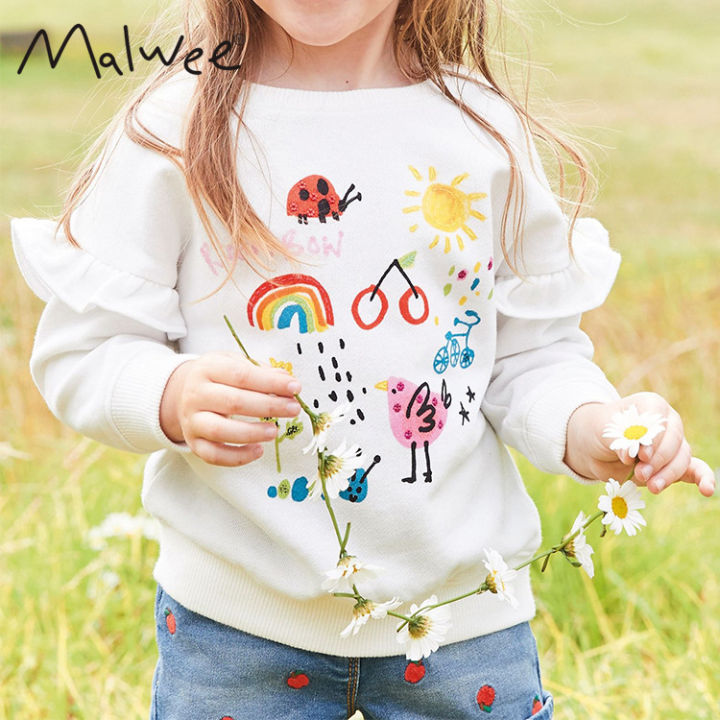 Malwee Girls Sweatshirt Autumn Style Small Children European and American Children's Round Neck Top Western Autumn Clothes Base Shirt Wholesale