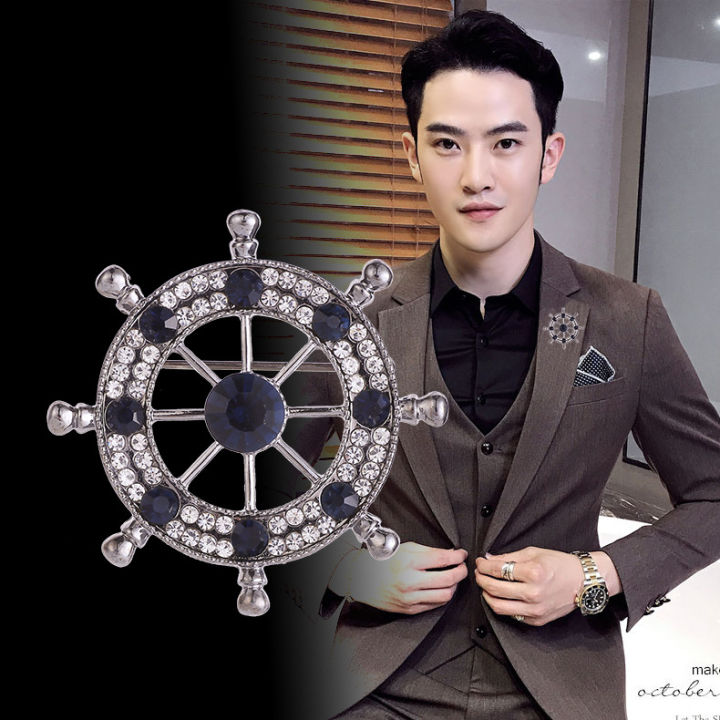 Circle/Rudder Wheel Brooch pin For Men Suit Accessories