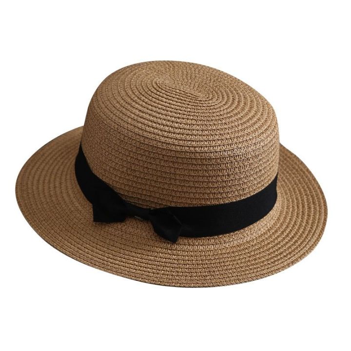 Internet%20Celebrity%20Korean%20Straw%20Hat%20Women's%20Summer%20British%20Retro%20Flat%20Top%20Fresh%20Bowler%20Hat%20Sun-Shade%20Sun%20Protection%20Hat%20Travel%20Fashion%20Summer%20-%20Image%204