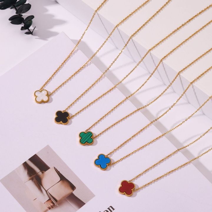 2023%20Fashion%20Designer%20Brand%20Luxury%20Stainless%20Steel%20Bracelet%2018k%20Gold%20Plated%20Four%20Leaf%20Clover%20Necklace%20Set%20For%20Women%20-%20Image%206