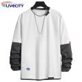 Decorative Splicing Style T-shirt Stylish Men's Two-piece Patchwork Sweatshirt Trendy Fall/winter Hop Stwear for Soutast Asian Fashion Enthusiasts Men Round Neck T-shirt.