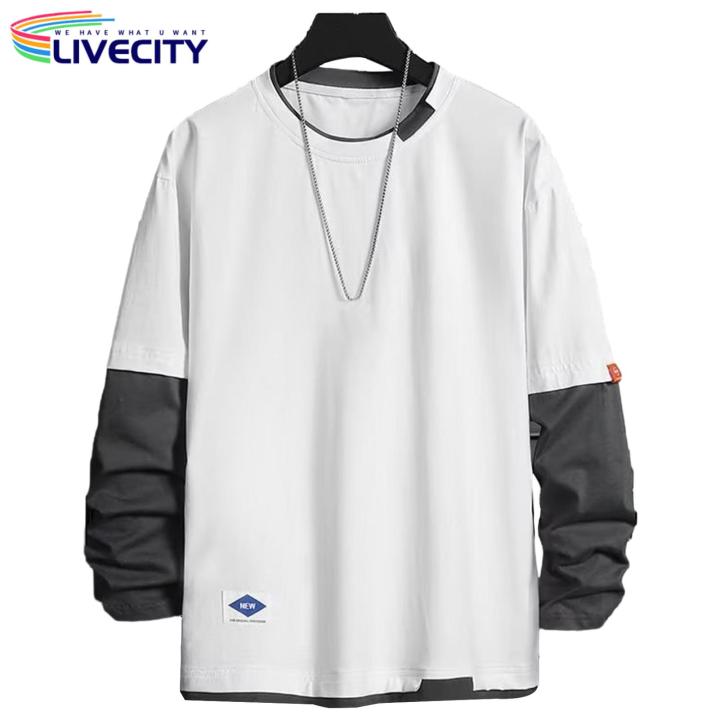 Decorative%20Splicing%20Style%20T-shirt%20Stylish%20Men's%20Two-piece%20Patchwork%20Sweatshirt%20Trendy%20Fall/winter%20Hop%20Stwear%20for%20Soutast%20Asian%20Fashion%20Enthusiasts%20Men%20Round%20Neck%20T-shirt%20-%20Image%2010