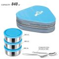 MILTON Triyum Stainless Steel Tiffin, 3 Container, 280 ml Each, with Jacket, Spoon & Fork, Lunch Box  Food Grade  Odour Proof  Light Weight. 