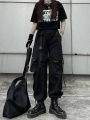 Techwear Cargo Pants Womens Hollow Out Joggers Goth Emo Oversize Pocket Female Casual Teens Hippie Punk Harem Harajuku Trousers.
