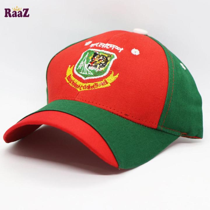 Red And Green Embroidery Bangladesh Cricket Team Curved Visor Cap