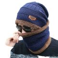 BLUE COLOR COTTON&FLEECE  WINTER HAT & NECK  CAP WARMER FOR MEN .. 