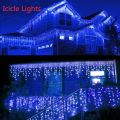 Waterproof Outdoor Curtain Icicle Lights Droop 0.4-0.6m LED Fairy String Light for Wedding Christmas Holiday Home Decoration--Blue--.