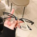 Fashion retro eyebrow half-frame anti-blue light business glasses men's and women's myopic eyewear.