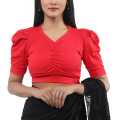 Cotton Half Body Short Sleeve Crop Tops Blouse for Women - Casual and Trendy.