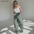Blue Women High Waist Wide Leg Pants Ladies Casual Loose Casual Trousers Female Pleated Button Trousers Floor-Length. 