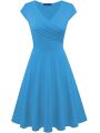 Female Solid Dress Knee-Length Short Sleeve Summer Empire Pleated Dresses A-line V-neck Simple Laides Casual Club Party Dress.