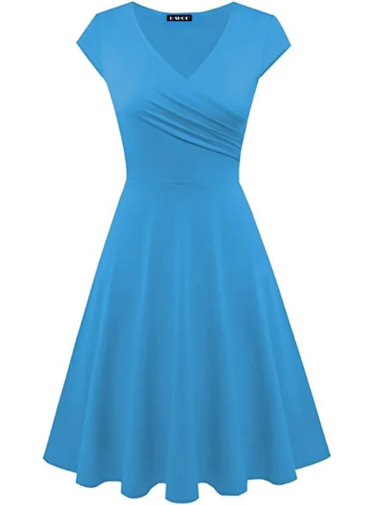 Female%20Solid%20Dress%20Knee-Length%20Short%20Sleeve%20Summer%20Empire%20Pleated%20Dresses%20A-line%20V-neck%20Simple%20Laides%20Casual%20Club%20Party%20Dress%20-%20Image%206