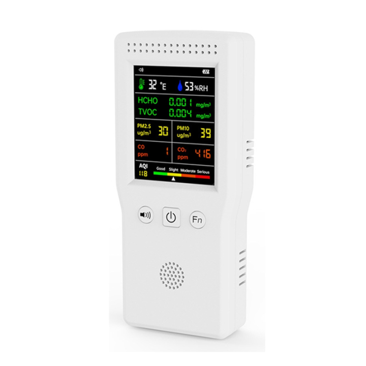 1 Piece 9 in 1 Air Quality Monitor LCD Display PM2.5 PM10 HCHO TVOC CO CO2 AQI Temperature Humidity Meter (White)