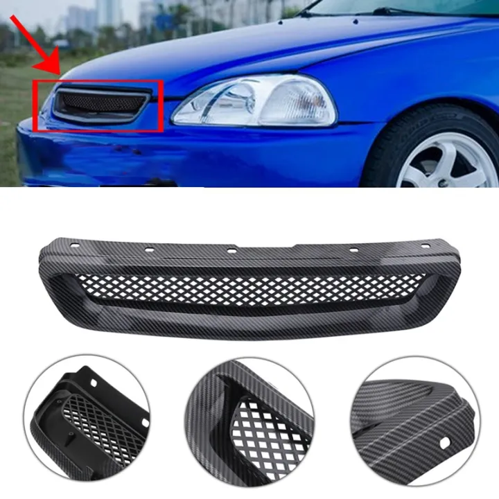 3X%20Car%20Carbon%20Fiber%20Mesh%20ABS%20Front%20Hood%20Grille%20Grill%20for%2096-98%20Honda%20Civic%20EJ/EK%20JDM%20Type%20R%20-%20Image%204