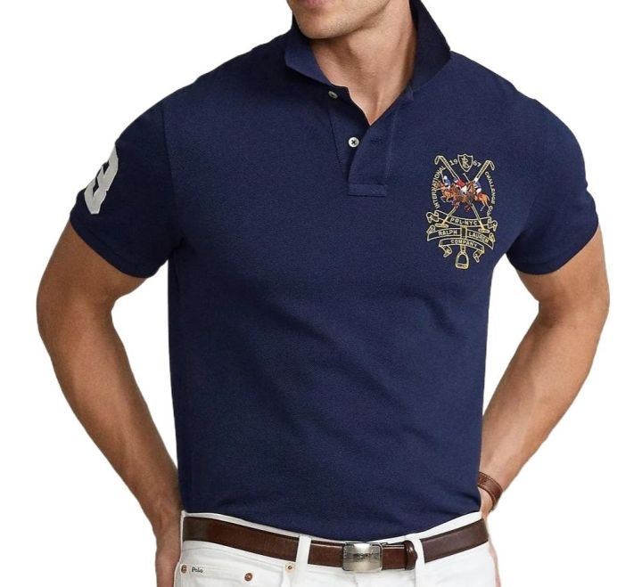 RL%20Men's%20Custom%20Triple%20Pony%20Embroidered%20Short-Sleeved%20Polo%20Shirt%20-%20Image%202