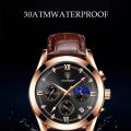 POEDAGAR New Fashion Men Watch Top Brand Luxury Men's Leather Quartz Wristwatch Sports Waterproof Luminous Date Male Clock + Box.
