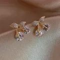 Trendy Cute Crystal Cherry Rhinestone New Stud Earrings for Women - Earrings for Girls Simple Top Fashion Jewelry Gift for Wedding Engagement Party.