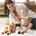 Baby Montessori Toy Geometric Shape Silicone Blocks Wooden Box Shape Matching Stacking Toddler Toys Puzzle Early Education Toy.