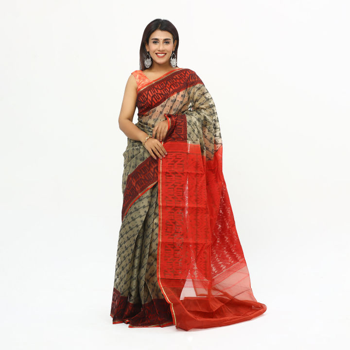 Tangail Tat Multicolor Muslin Jamdani Saree For Women