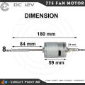 775 12V DC Fan Motor with Long Shaft and Double Threaded Coupler, High Speed, Heavy Duty, Full Metal Body, Original Copper Core Motor.. 