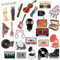 Musical Instrument Serie Enamel Pin Tape Piano Guitar Recorder Earphone Phonograph Music Brooch Lapel Badge Fashion Jewelry Gift.