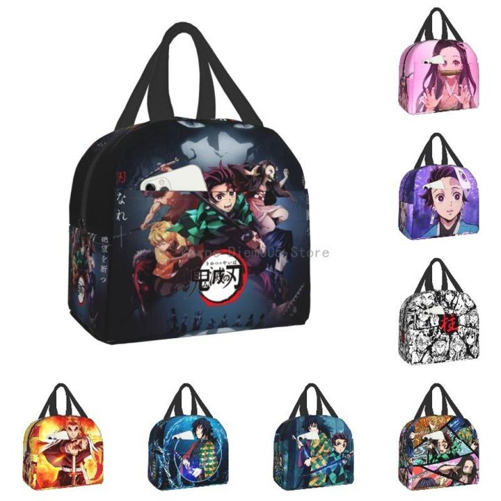 Demon Slayer Kimetsu No Yaiba Lunch Bag Portable Cooler Thermal Insulated Lunch Box for Men Women Kids School Food Storage Bag