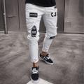 Fashion Men's Ripped Jeans Casual Stretch Denim Pants High Street Slim Fit Light Blue Hip Hop Jeans Streetwear Man's Trousers.