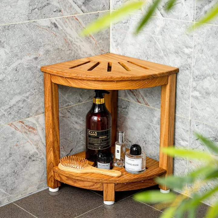 GC%20Corner%20Shower%20Stool,%20Waterproof%20Shower%20Foot%20Rest%20For%20Inside%20Shower,%20Wood%20Bathroom%20Stool%20Bench%20Seats%20With%20Storage%20Shelf%20Non-Slip%20Foot%20Pads%20For%20Small%20Space%20-%20Image%202