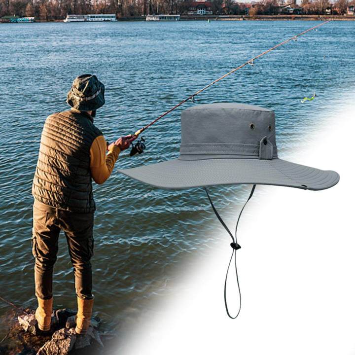 Wide%20Brim%20Bucket%20Hat%20Polyester%20Fisherman%20Visor%20for%20Vocation%20Outdoors%20Fishing%20Style%20A%20Light%20Gray%20-%20Image%204
