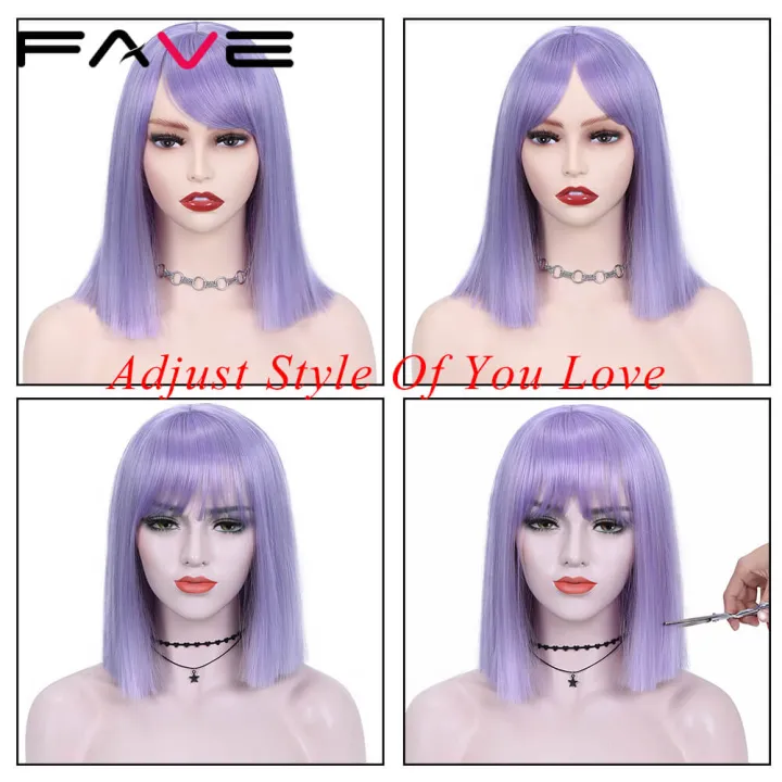 FAVE%20Wig%20With%20Bangs%20Light%20Purple%20Shoulder%20Length%20Synthetic%20Hair%20Bob%20Straight%20Hair%20For%20Black%20And%20White%20Women%20Daily%20Life%20Party%20-%20Image%204