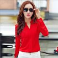 Long Sleeve Shirt Women Autumn Clothing Fashion Slim Chiffon Blouse V-Neck Korean Elegant Office Lady Shirts Basic Womens Tops.