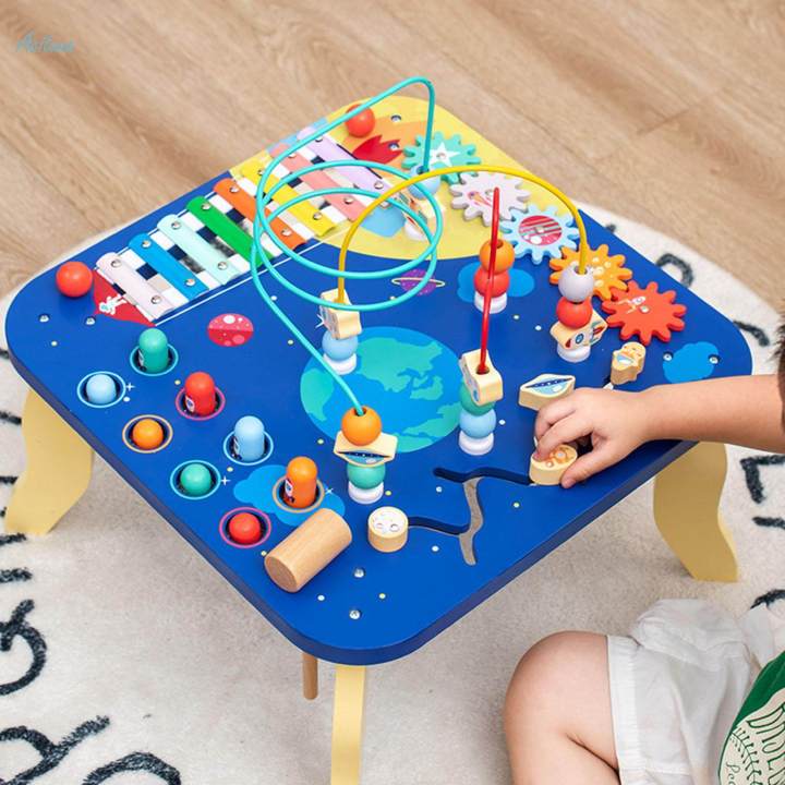Baby Activity Table Bead Maze Gear Early Learning Wooden Play Table Toy for Toddlers Kids 1 2 3 4