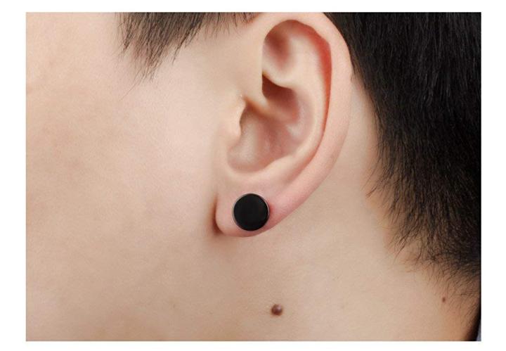 Black Dumbell Shaped Stainless Steel Stud Earrings for men