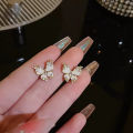 1Pair Light Luxury Rhinestone Butterfly Sweet Stud Earrings Piercing Jewelry BAWEI. 