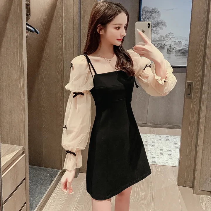 YAENHEY%20French%20Elegant%20Party%20Night%20Woman%20Mini%20Dress%20Patchwork%20Mesh%20Puff%20Sleeve%20Bow%20Sweet%20Girls%20Black%20Short%20Dresses%20Women%20Clothes%20Vestido%20-%20Image%203