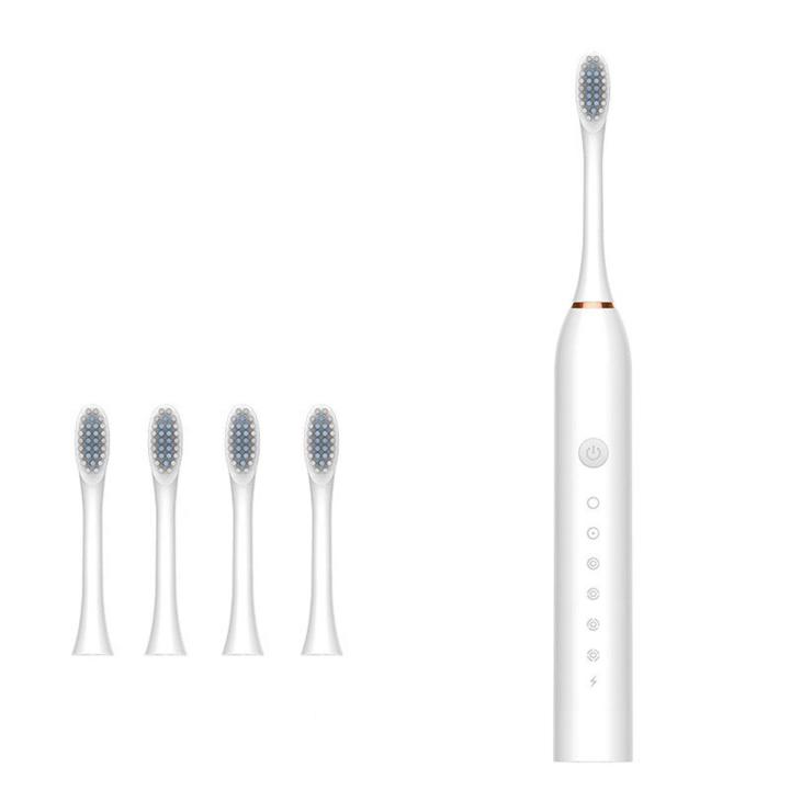 【Happy baby toy store】USB Rechargeable Electric Toothbrush 6 Modes Waterproof Tooth Tartar Tool With 4 Brushheads TSLM1