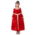 Child Girl Noble Medieval Renaissance Princess Costume Cosplay Red Velvet Kids Fancy Dress Halloween Carnival Party Fantasy.